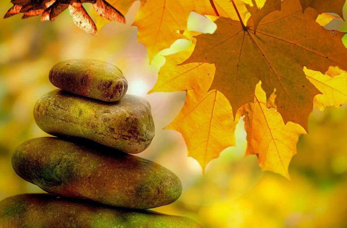 Meditation rocks and fall leaves
