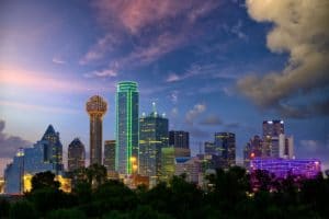 Dallas City skyline at dusk, Texas