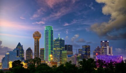 Dallas, Texas downtown City skyline at dusk.
