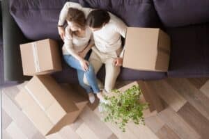 Newlyweds and moving boxes