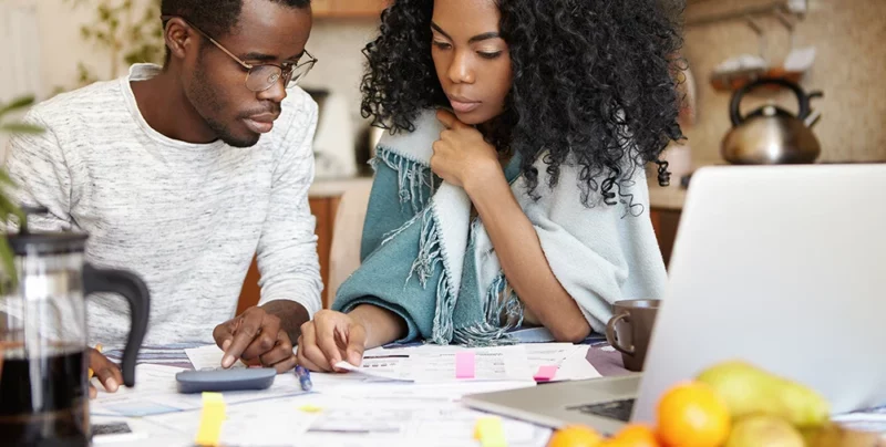 First time homebuyer couple trying to figure their budget for buying their first home