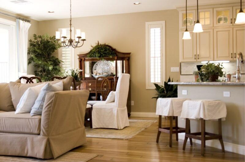 Soft interior lighting for living area of home